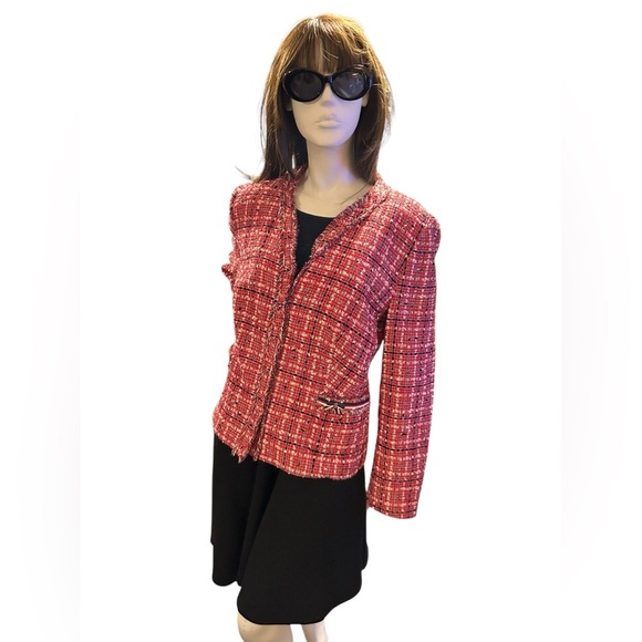 Basler Gmbh Black, Red, and White Size 16 Tweed Plaid Ladies Jacket - Picture 7 of 13